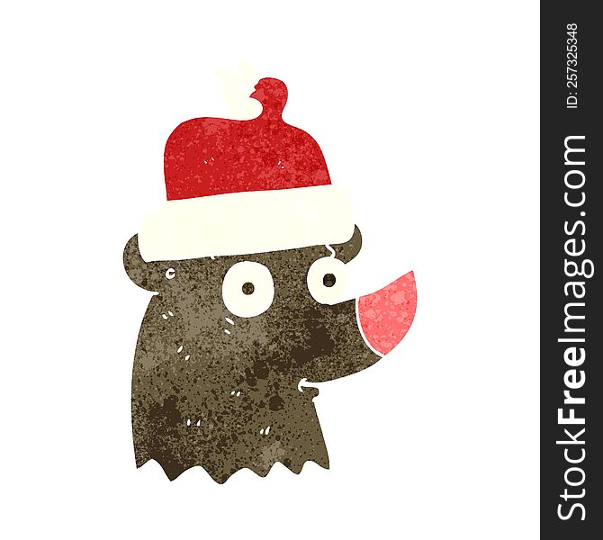 Retro Cartoon Bear Wearing Christmas Hat