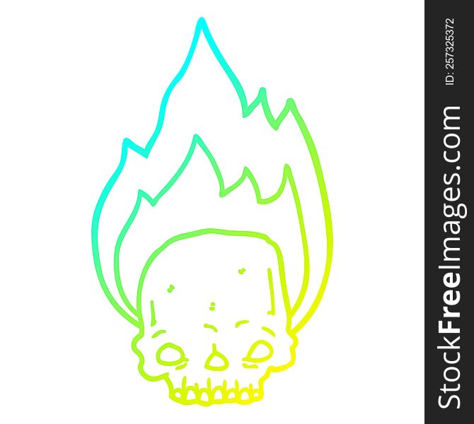 Cold Gradient Line Drawing Spooky Cartoon Flaming Skull