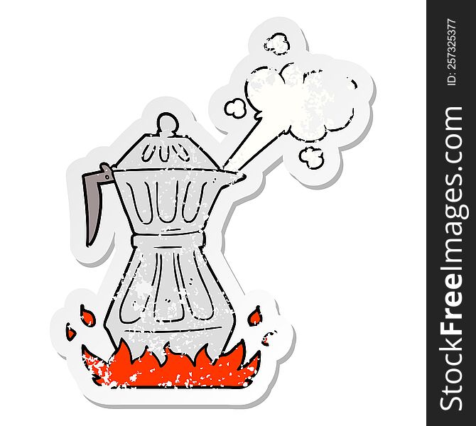 distressed sticker of a cartoon steaming espresso pot