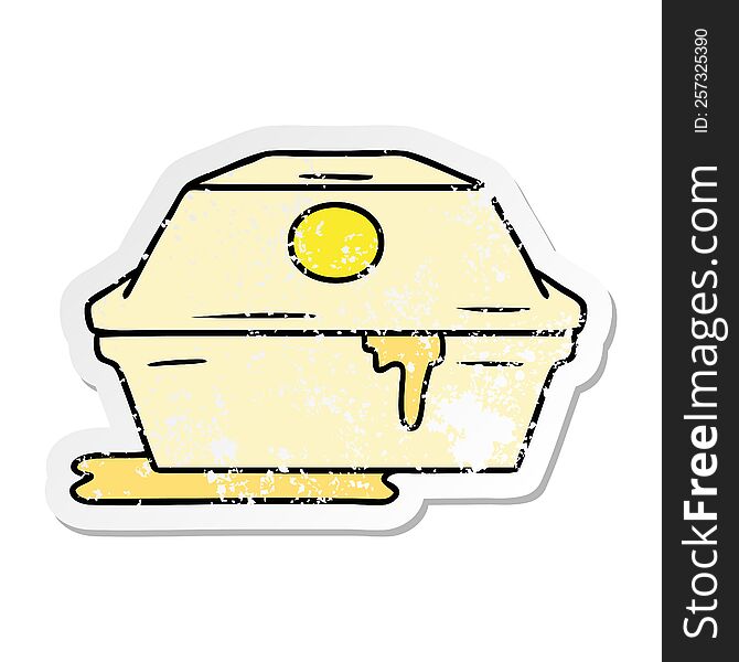 distressed sticker cartoon doodle of a fast food burger container