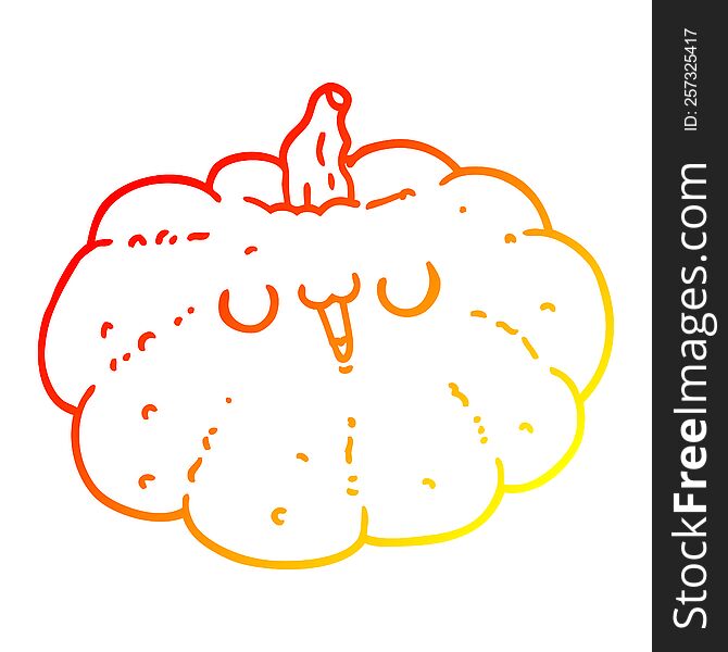 warm gradient line drawing of a happy cartoon pumpkin