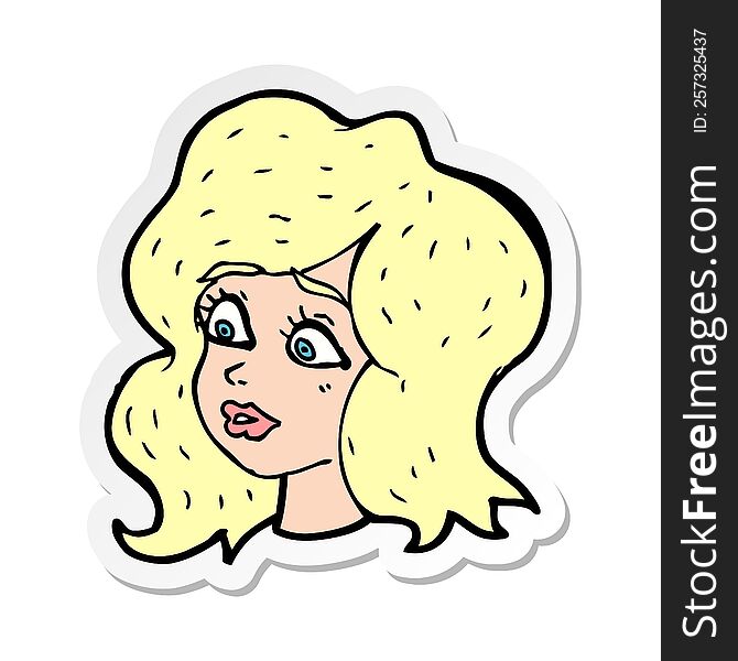 sticker of a cartoon woman looking concerned