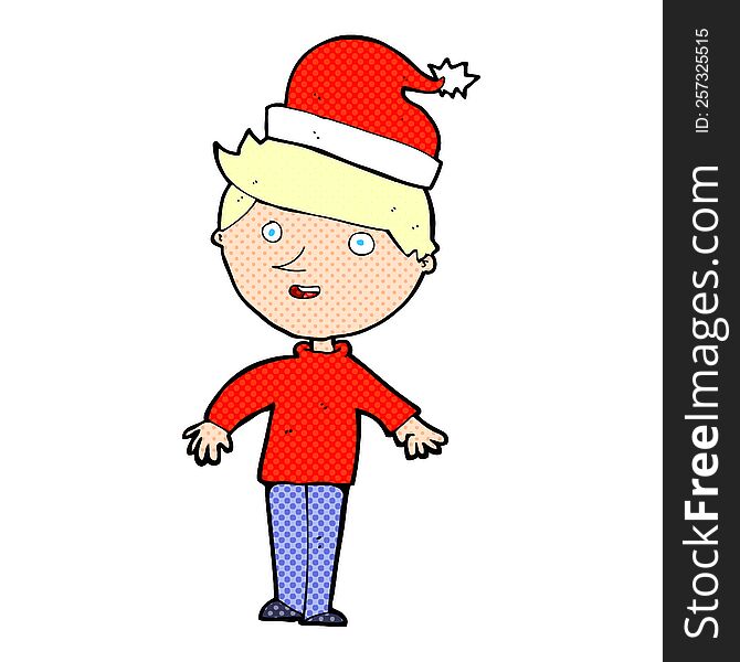 Cartoon Boy In Santa Hat