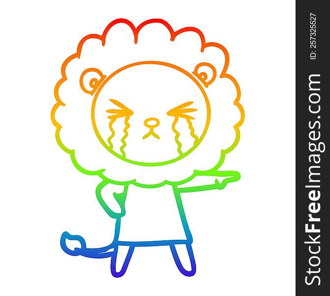 Rainbow Gradient Line Drawing Cartoon Crying Lion Wearing Dress