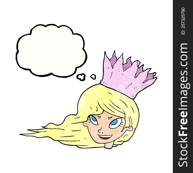 freehand drawn thought bubble textured cartoon woman with blowing hair
