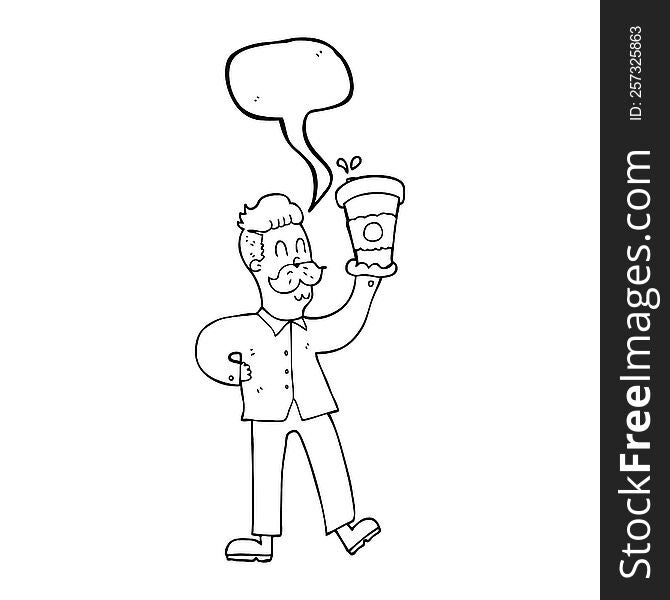 speech bubble cartoon man with coffee cups