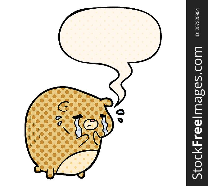 Cartoon Crying Bear And Speech Bubble In Comic Book Style