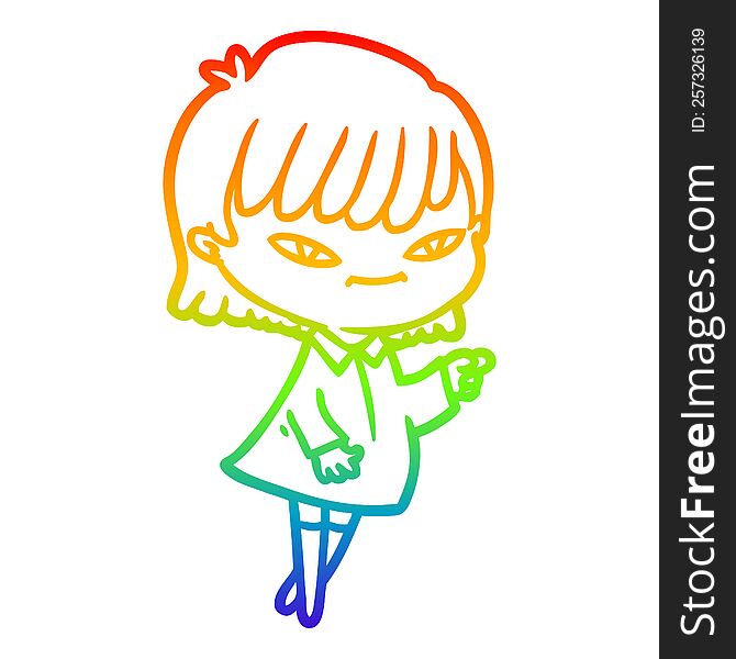 Rainbow Gradient Line Drawing Cartoon Pointing Woman