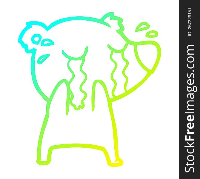 cold gradient line drawing of a cartoon crying polar bear