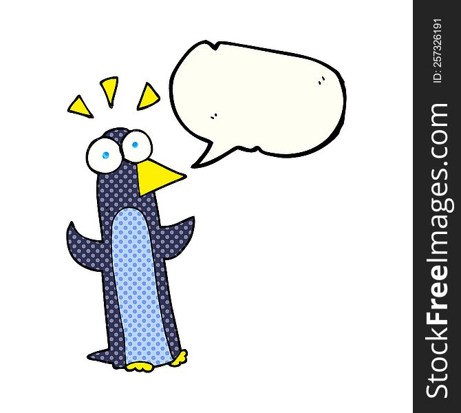 Comic Book Speech Bubble Cartoon Surprised Penguin