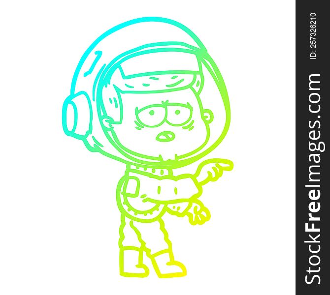 cold gradient line drawing of a cartoon tired astronaut