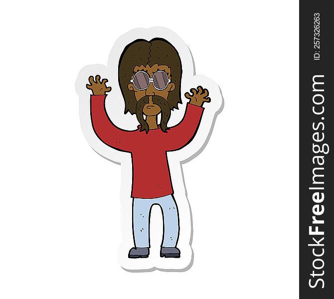 Sticker Of A Cartoon Hippie Man Waving Arms
