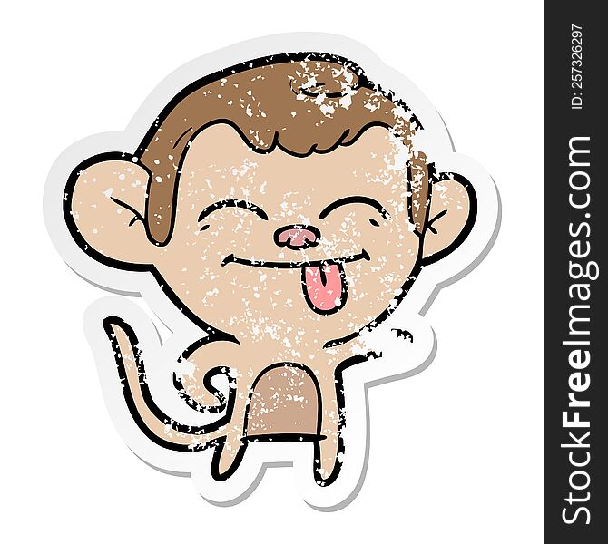 Distressed Sticker Of A Funny Cartoon Monkey Pointing