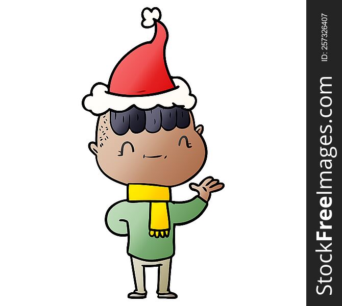hand drawn gradient cartoon of a friendly boy wearing santa hat