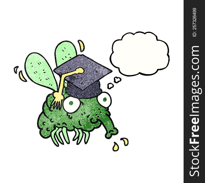 freehand drawn thought bubble textured cartoon fly graduate