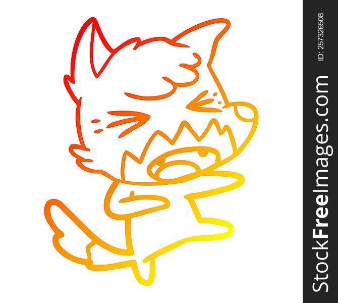 warm gradient line drawing of a angry cartoon fox attacking