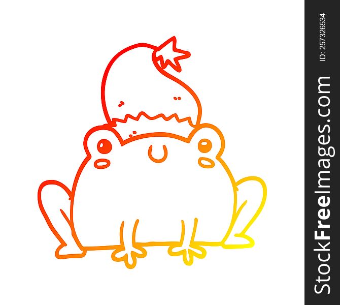 warm gradient line drawing of a cute cartoon christmas frog
