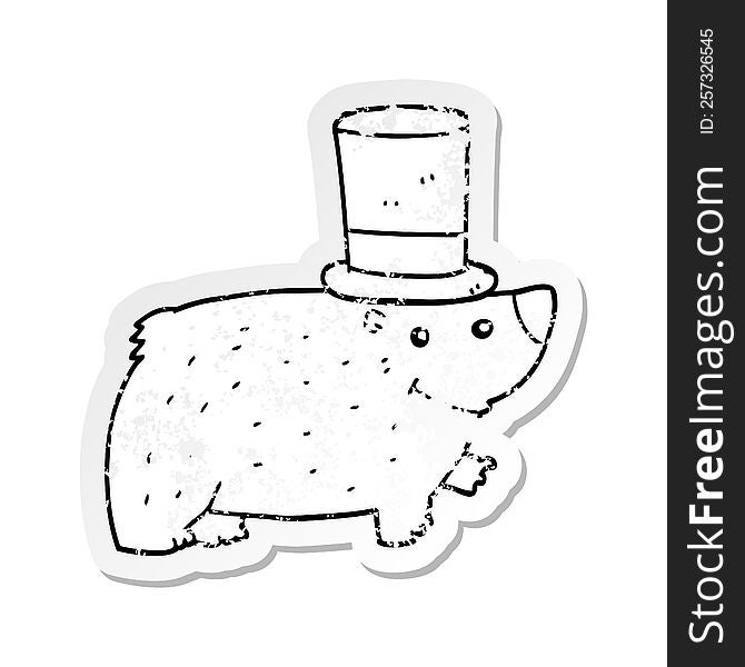 Distressed Sticker Of A Cartoon Bear Wearing Top Hat