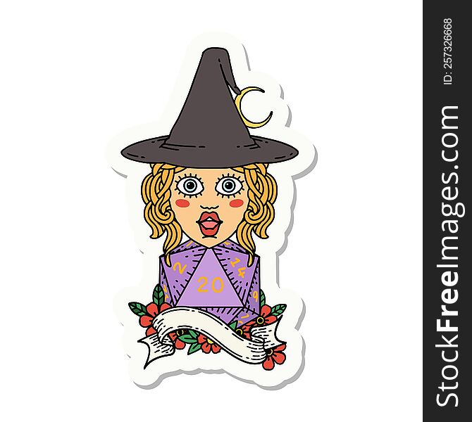 Human Mage With Natural 20 D20 Dice Roll Sticker