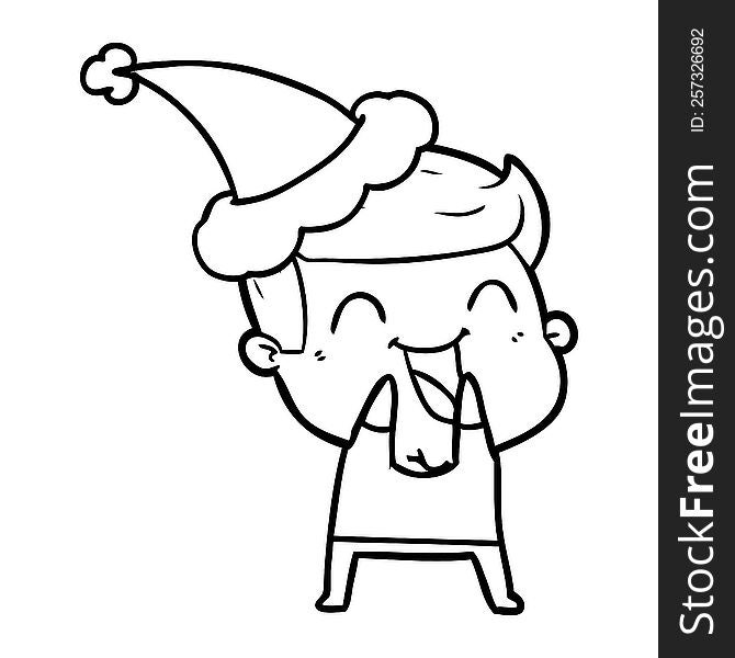 Line Drawing Of A Man Laughing Wearing Santa Hat