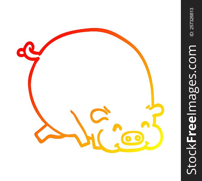 warm gradient line drawing of a cartoon fat pig