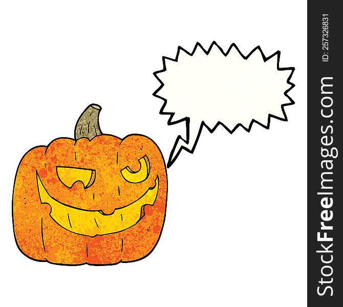 freehand speech bubble textured cartoon halloween pumpkin