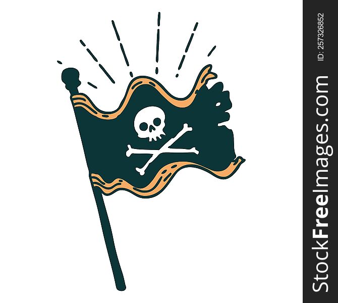 illustration of a traditional tattoo style waving pirate flag