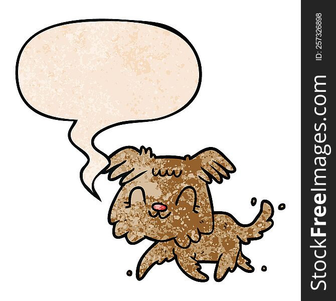 Cartoon Little Dog And Speech Bubble In Retro Texture Style
