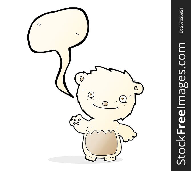 Cartoon Waving Polar Bear Cub With Speech Bubble