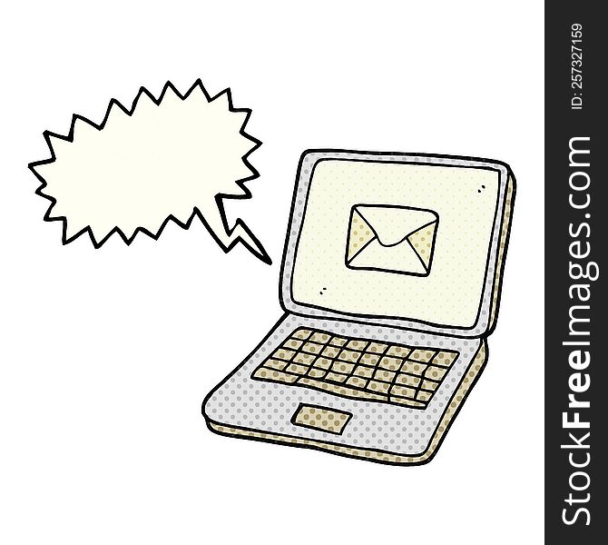Comic Book Speech Bubble Cartoon Laptop Computer With Message Symbol On Screen