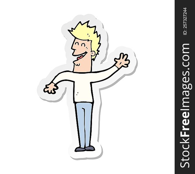 Sticker Of A Cartoon Happy Man Waving