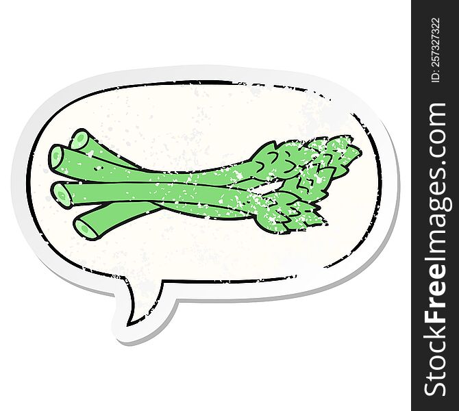 Cartoon Asparagus And Speech Bubble Distressed Sticker