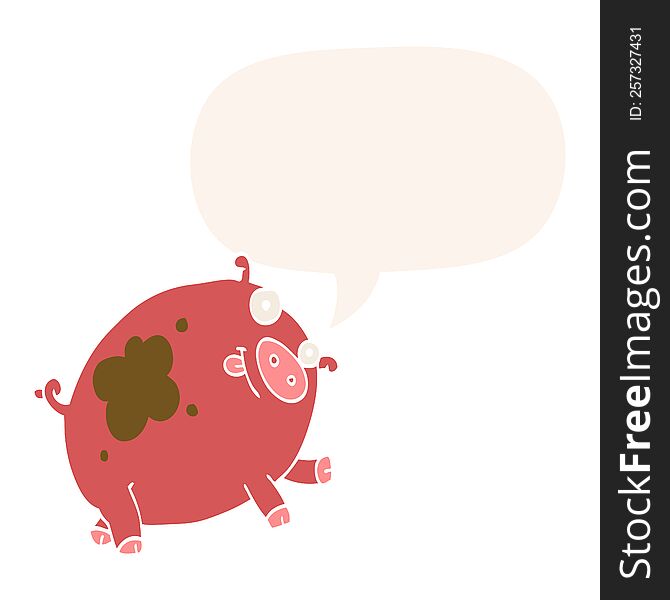 Cartoon Pig And Speech Bubble In Retro Style
