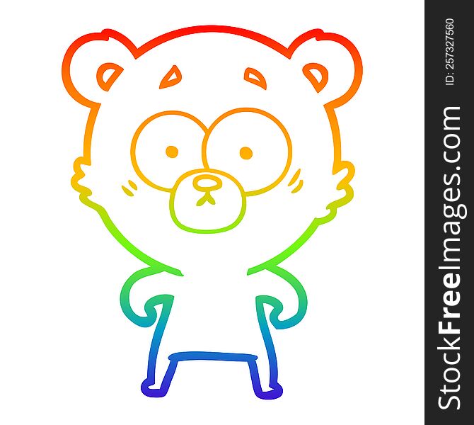 Rainbow Gradient Line Drawing Surprised Bear Cartoon