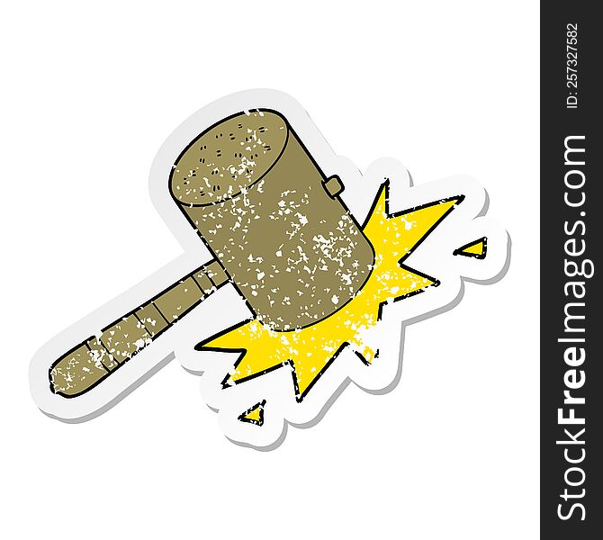 distressed sticker of a cartoon banging gavel