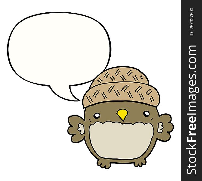 Cute Cartoon Owl In Hat And Speech Bubble