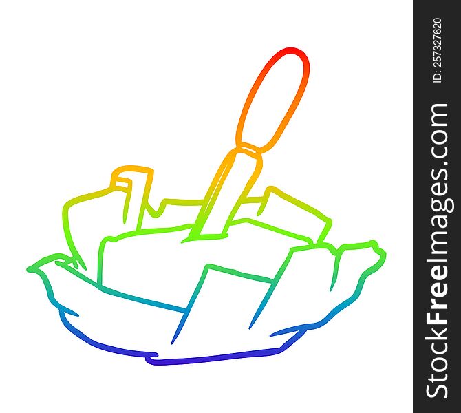 Rainbow Gradient Line Drawing Traditional Pat Of Butter With Knife