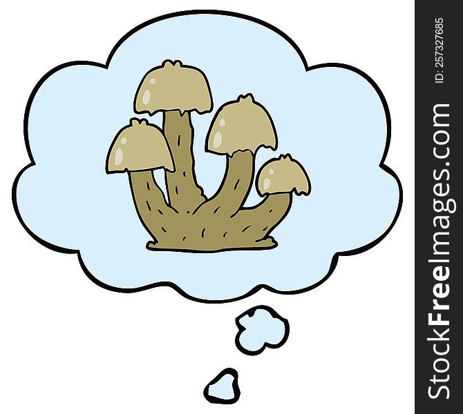Cartoon Mushrooms And Thought Bubble