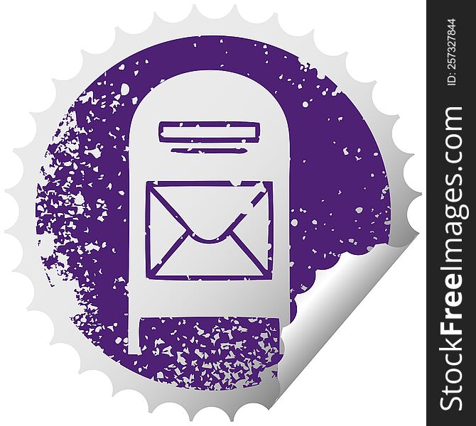 distressed circular peeling sticker symbol of a mail box