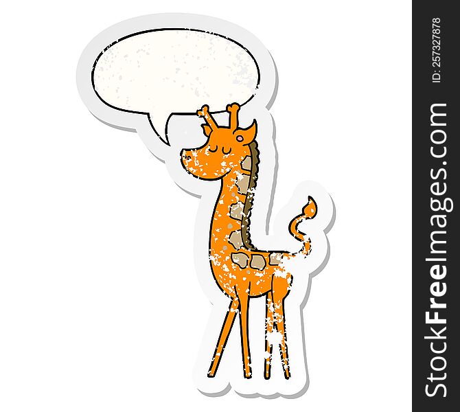 Cartoon Giraffe And Speech Bubble Distressed Sticker