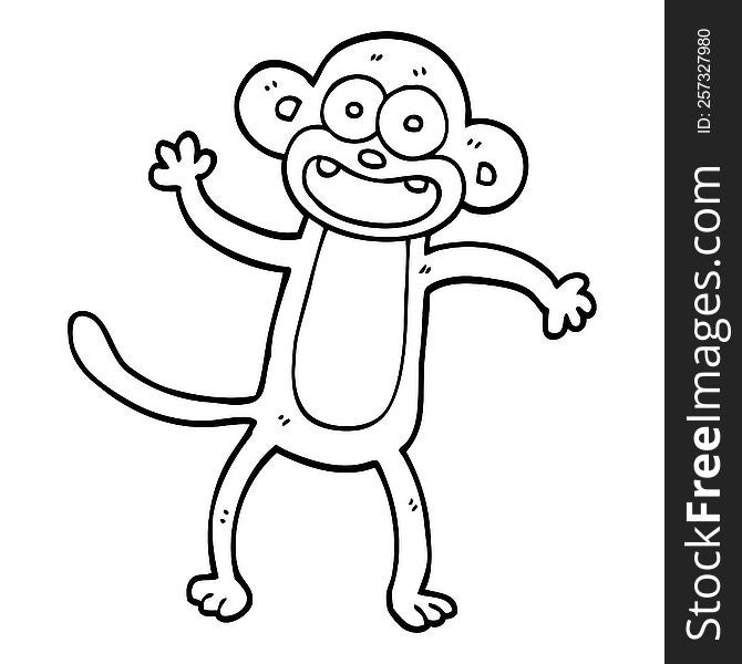 line drawing cartoon waving monkey