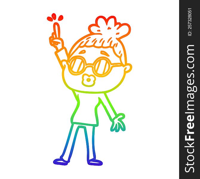 Rainbow Gradient Line Drawing Cartoon Dancing Woman Wearing Spectacles