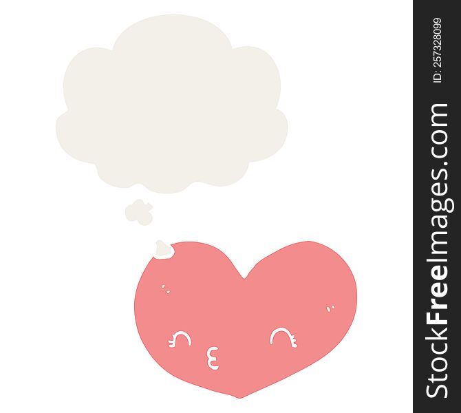 Cartoon Heart With Face And Thought Bubble In Retro Style