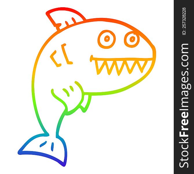 Rainbow Gradient Line Drawing Cartoon Deadly Shark