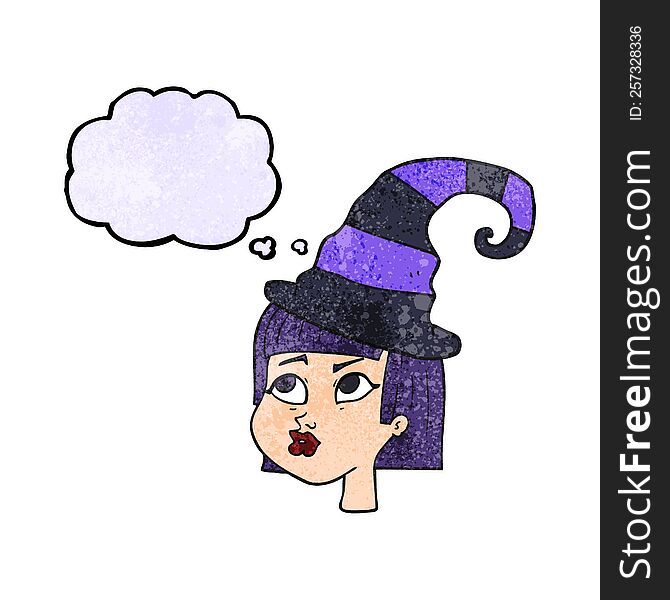 freehand drawn thought bubble textured cartoon witch