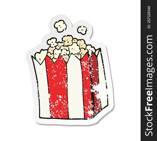 retro distressed sticker of a cartoon popcorn
