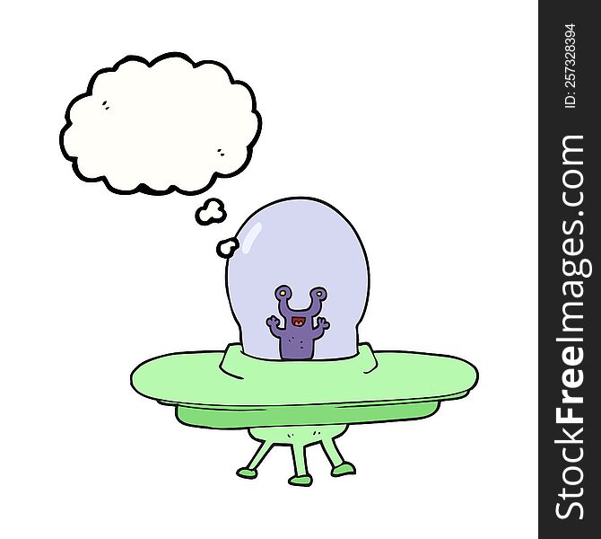 Thought Bubble Cartoon Alien Spaceship