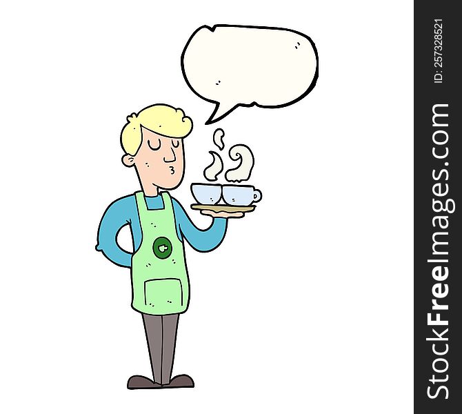 freehand drawn speech bubble cartoon barista serving coffee