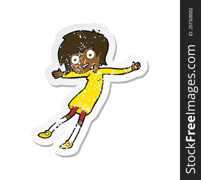 Retro Distressed Sticker Of A Cartoon Crazy Excited Girl