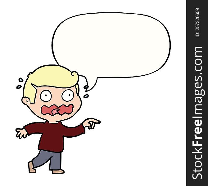 cartoon stressed out pointing with speech bubble